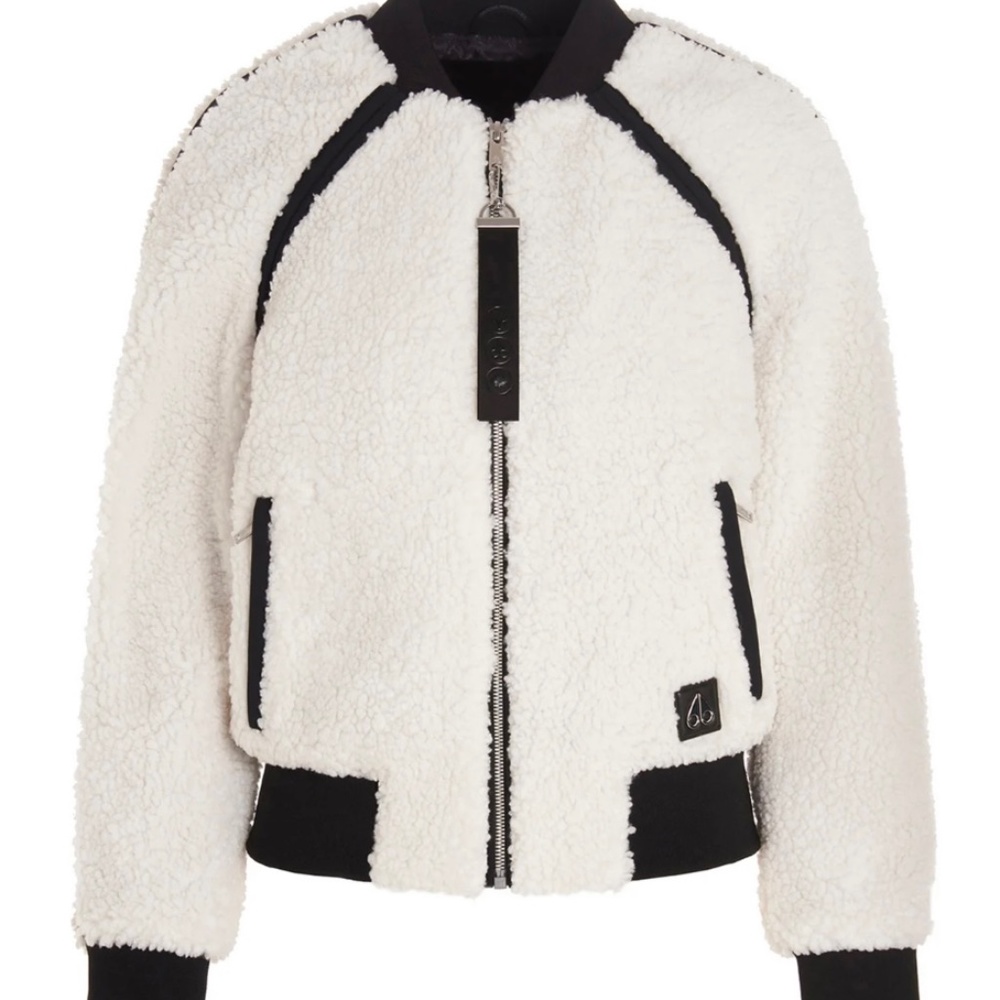 MOOSE KNUCKLES ST. URCISSEE HIGH PILE FLEECE RECYCLED BOMBER JACKET IN IVORY